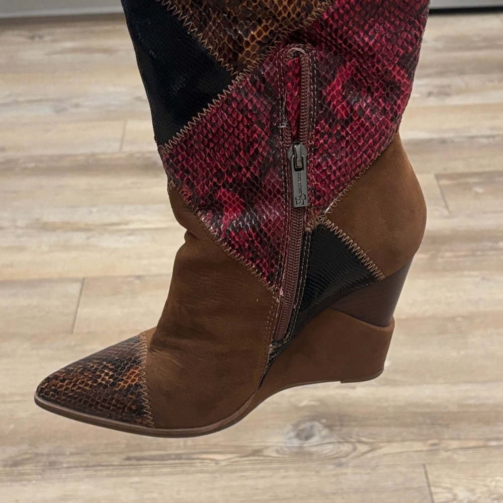 Stylish Brown and Red Patchwork inspired Knee-Hig… - image 6